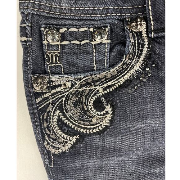 MISS ME Skinny Low Rise Embroidered Jeans Womens (25x31) Dark Rhinestone Mcbling - Picture 5 of 8